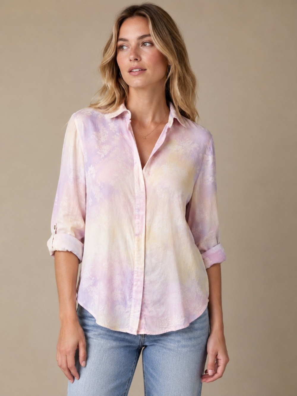 Bella Dahl XS Pastel Floral Watercolor Button Down Rayon Blouse